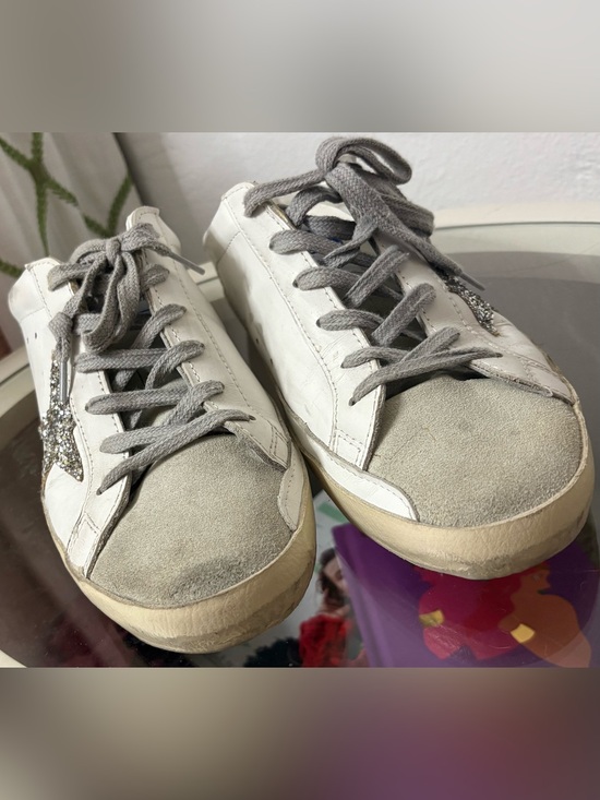 Golden Goose Shoes - Authentic Golden Goose White and Gray Super-Star Sneakers Slides with Glitter